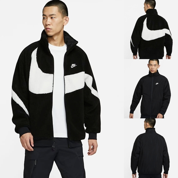 Nike Other - {M} NIKE Big Swoosh Boa Reversible Sherpa Fleece Jacket Black White